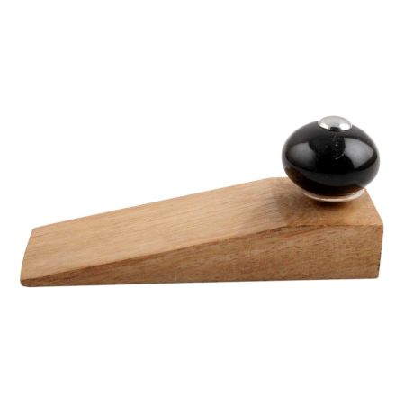 Black Round Ceramic Wooden Door Stopper